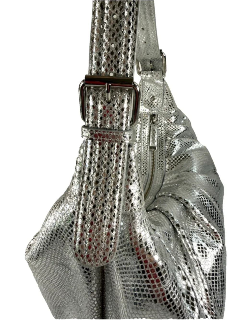 Calvin Klein Silver Shoulder Bag Leather Purse Hobo Snake Print